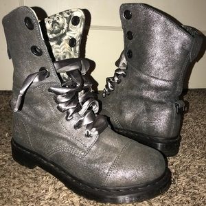 Silver Dr Marten Aimilie Boots W/ Ribbon Laces, 10